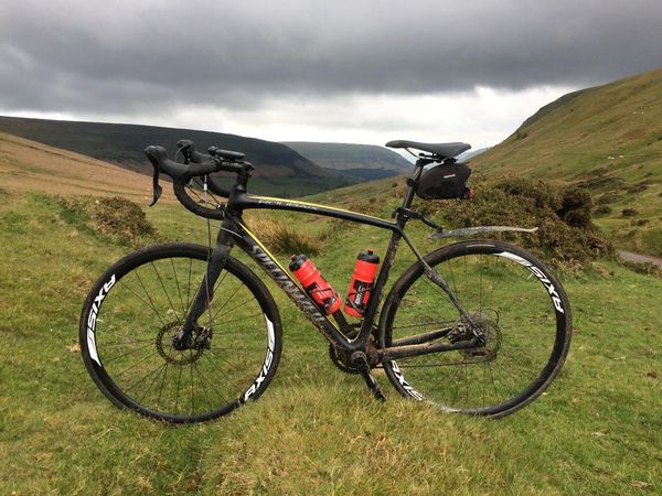 Specialized Roubaix bike pictured at Gospel Pass in the mountains above Hay-on-Wye.